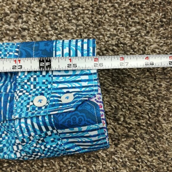Robert Graham Shirt Paisley Plaid L/S Button Up Flip Cuff Blue Mens 2XL - Picture 9 of 12